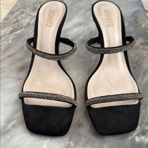 SCHUTZ Black and champagne color crystal strap Heels. Size 10.5 worn once